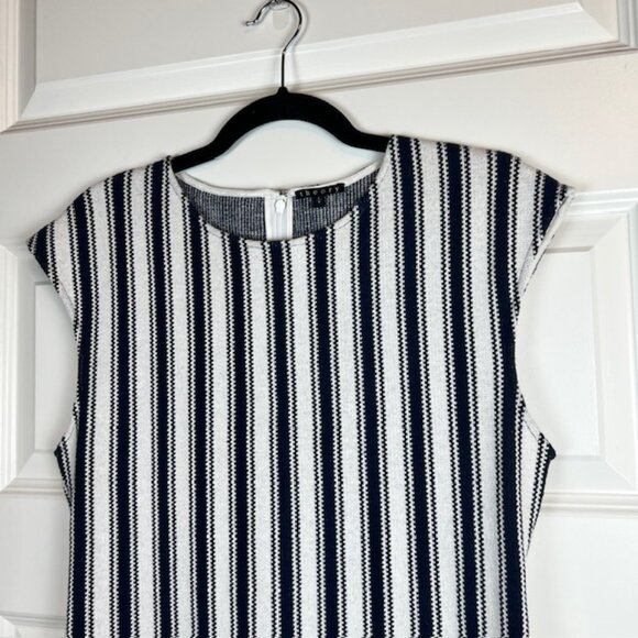 Theory Navy White Striped Sheath Dress Size Large - Picture 6 of 8